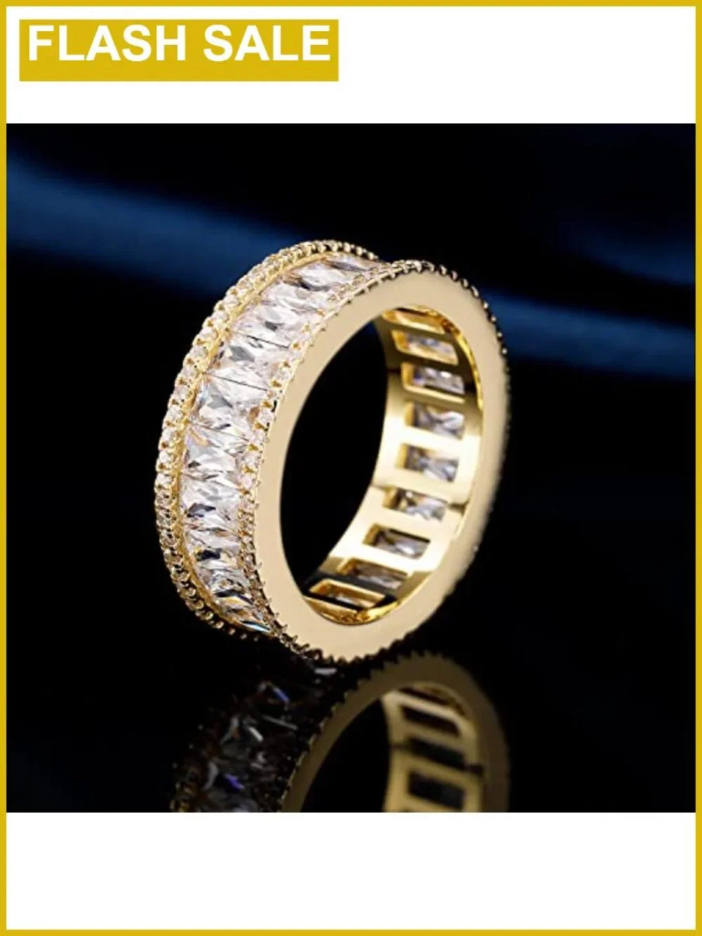 18K Gold Plated Eternity Wedding Band Baguette Cubic Zirconia Ring